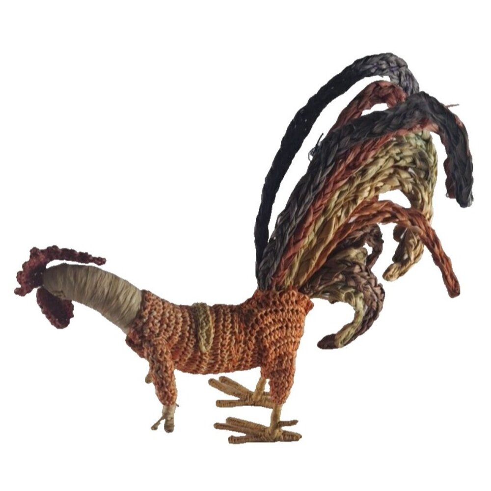 Vintage Raffia Rooster Figure Chicken Primitive Farmhouse Rustic Americana 14"